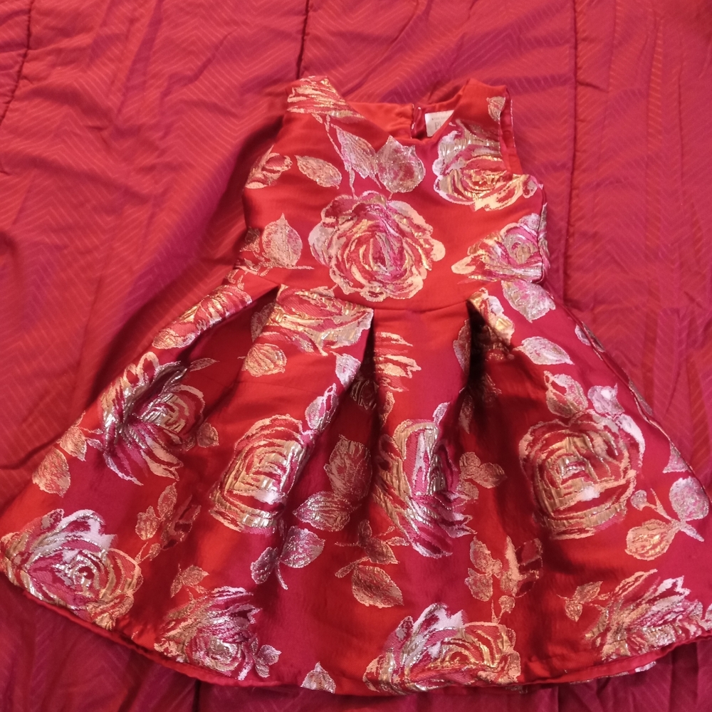 Red dress with gold rose imprint size 5t